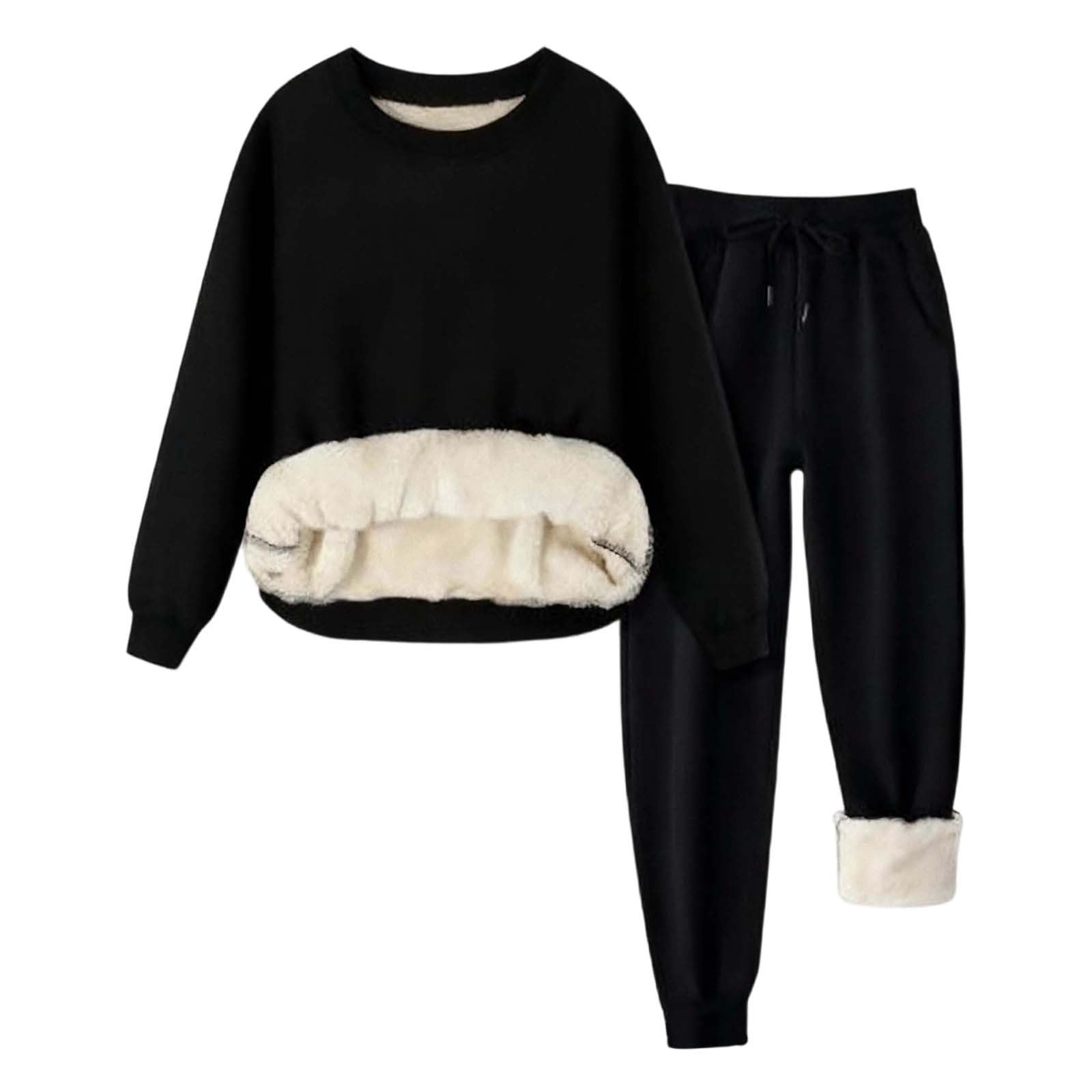 Generico Completo Felpa Donna,Pantaloni In Pile Invernale Maglia A Maniche Lunghe E Pantaloni Due Pezzi Con Fodera Termica Comodi Pantaloni Da Jogging Casual Abbigliamento Da Casa