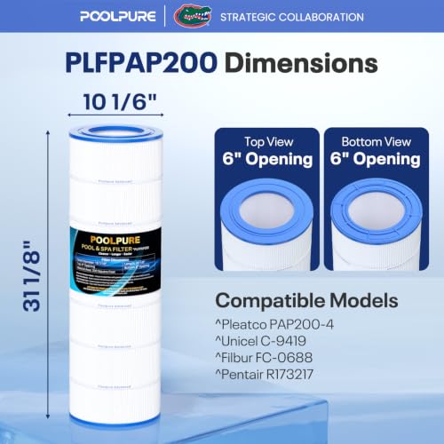 Image of POOLPURE PAP200 Pool Filter Replaces Pentair Clean and Clear 200, CC200 | Unicel C-9419, Ultral-C5, PP-C5, Filbur FC-0688, R173217, 59054400, Aladdin 29902, AK-8005, 200 sq.ft,2 PACK