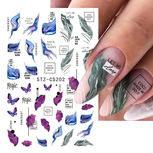 Rtkhfze 6Pcs Marble Nail Stickers For Nail Art Watercolor Nail Decals 3D Self Adhesive Nail Art Supplies Colorful Stripe Word Butterfly Nail Art Stickers For Women Manicure Tips Decorations, 6Sheets #TOP5