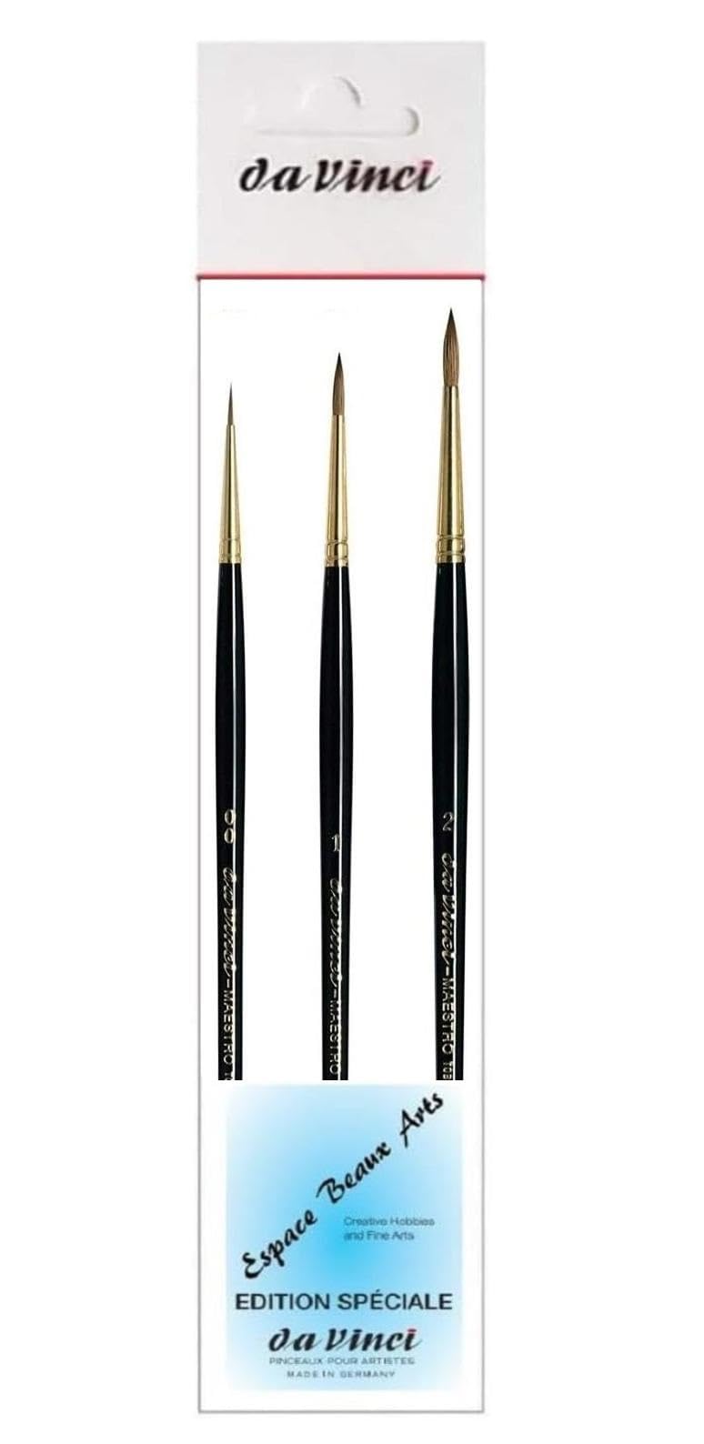 Da Vinci Series 11 Maestro, pinceaux Aquarelle Ronds, martre Kolinsky, touffe en Forme Anglaise,Lot de 3. NO° 2/0, 1, 2 Fabriqué en Allemagne