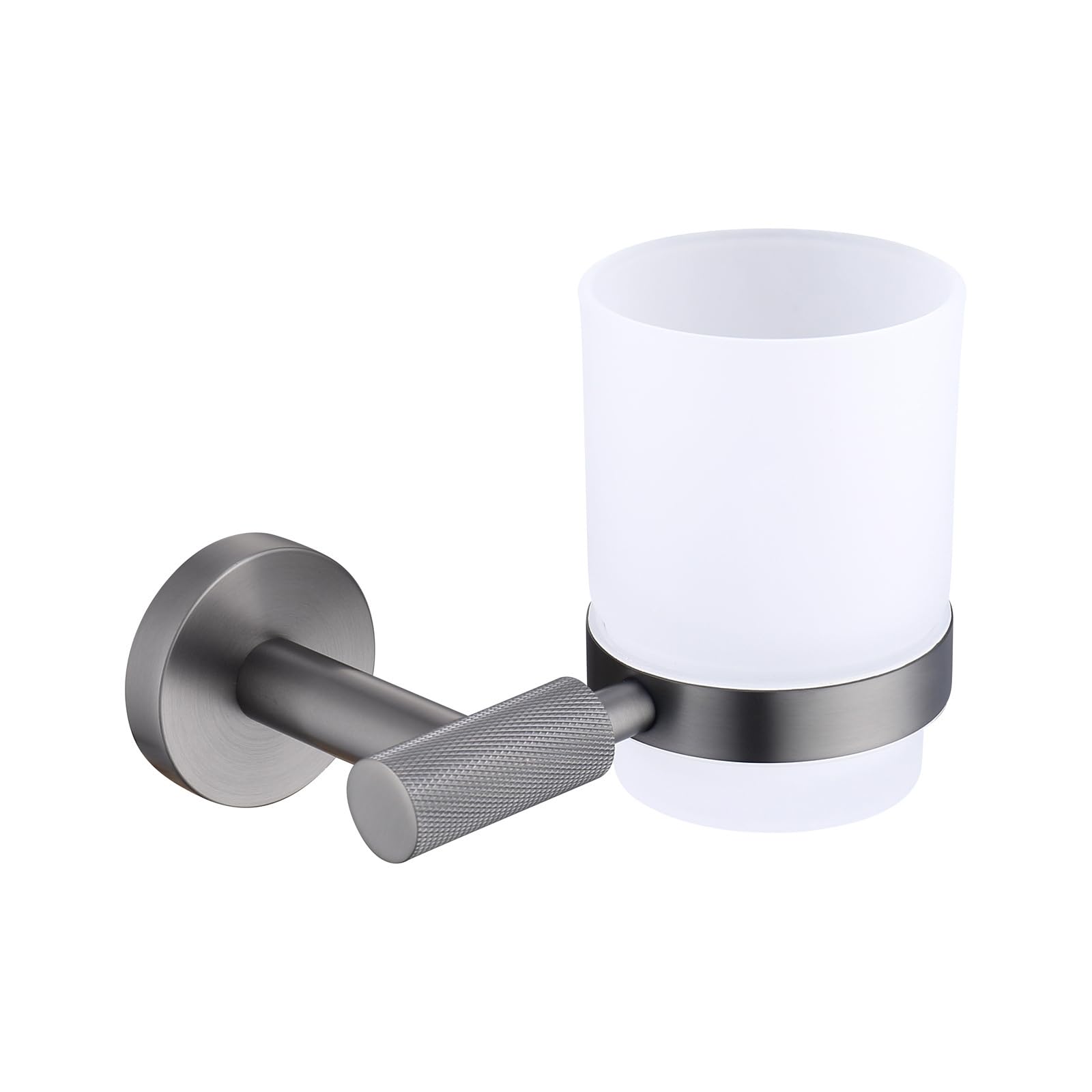 UAOGPLK Gun Gray,Toothbrush Holder Cup,Toothbrush Holder with Frosted Glass Cup for Bathroom,Wall Mounted Toothpaste Razor Organizer Bathroom Storage