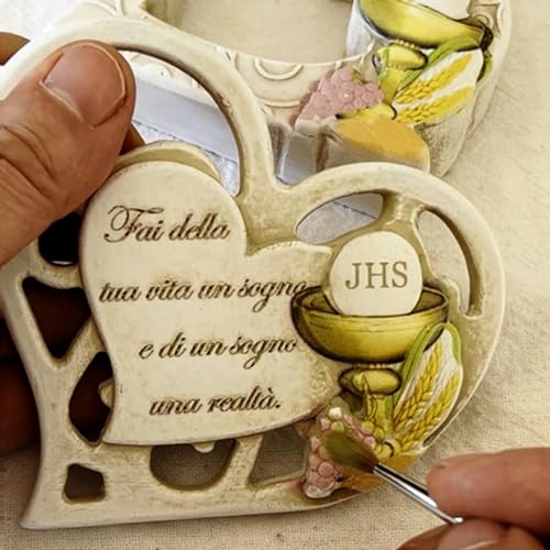 regalami.Shop 10 bomboniere per Prima Comunione cm. 11x11 in pierta con bassorilievo Dipinto a Mano, Mde in Italy (nikol Comunione, 10)