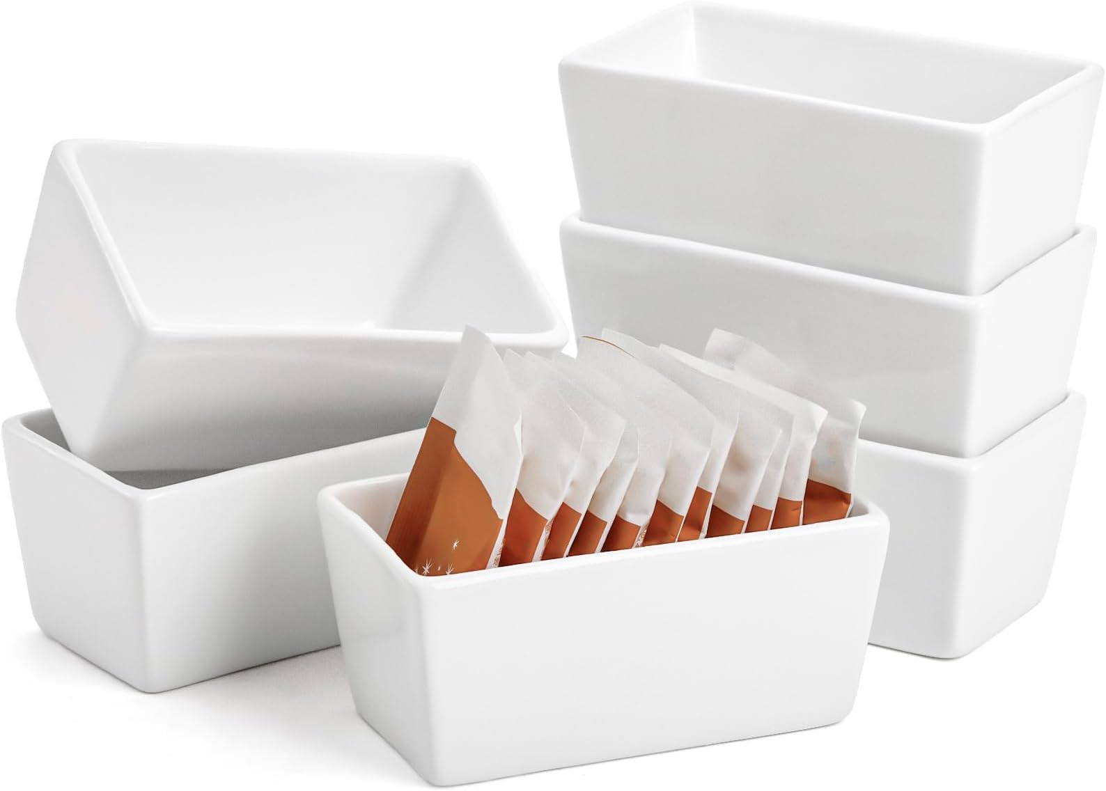 HIC Kitchen Sugar Packet Holder, Fine White Porcelain Sugar Packet Holders