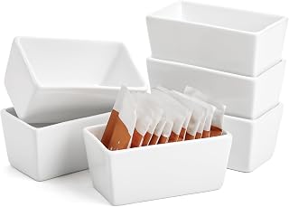Elsjoy Set of 6 Ceramic Sugar Packet Holders, 5 Oz Porcelain Sugar Bowl Tea Bag Caddy, Sweetener Storage Container for Kitchen, Cafe, Restaurant