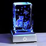 Cat Gifts for Cat Lovers Crystal 3D Cats with Butterfly Figurine Cat Themed Gifts for Women Men Glas
