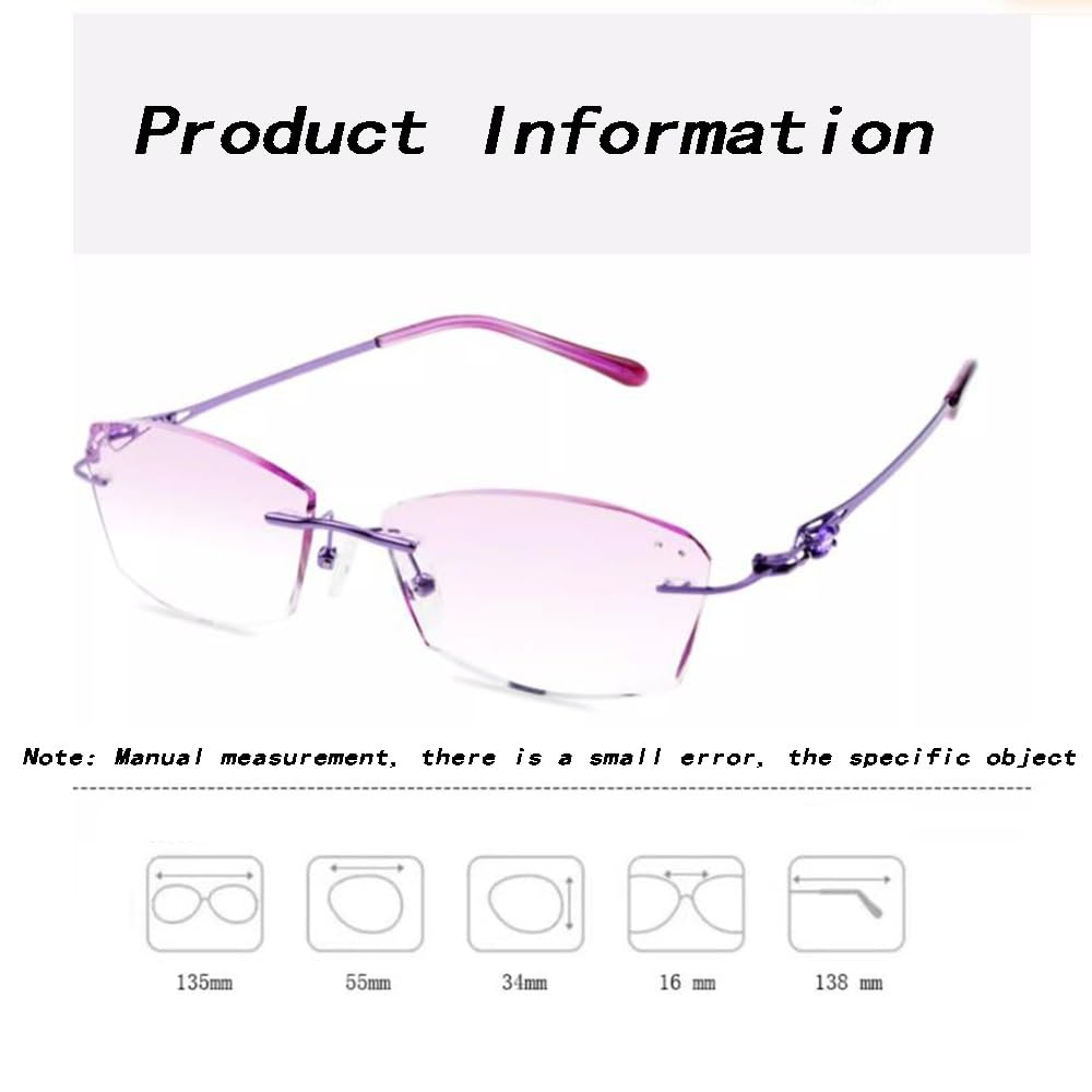 SFIVE Sin Montura Gafas De Lectura Mujeres，Ligero HD Gafas De Presbicia Moda Anti Luz Azul Gafas De Lectura Rosa/Morado 2.0 (Color : Purple, Size : +2.5)