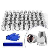 HQALTY 60Pcs Lug Nut Covers 33mm Flat Top Thread-on Nut Covers for Semi Trucks ABS Chrome Plastic Nut Covers with 1 Pair of Gloves and 1 Cover Puller