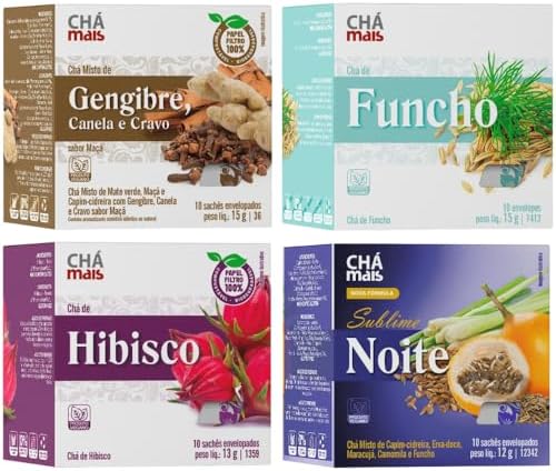 KIT Chás Gengibre, Cravo e Canela + Funcho + Hibisco + Sublime No...