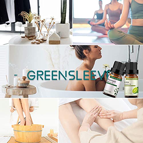 Greensleeves Essential Oil Set For Diffusers, Cinnamon, Lemon, Orange, Nutmeg, Lime And Patchouli Essential Oil Set, Pure Organic Aromatherapy Diffuser Oils 6 Pack #TOP4