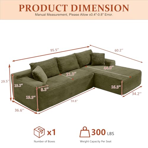 Image of 95 inch Boneless Couch for Living Room, L Shaped Modular Sectional Sofa