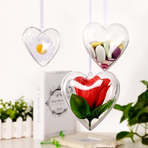 Hysagtek 10 Sets 65Mm Diy Fillable Balls Clear Plastic Ornaments Balls Christmas Tree Ornament Bauble Decor (Heart Shape) #TOP4