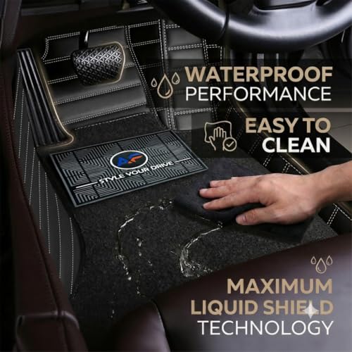 Image of Autofurnish Premium 9D Car Mat Full Set for Hyundai Creta 2020-23 || Luxury Leather Dual-Stitch Full Set 9D Car Floor Mat || 100% Waterproof || Color : Black Silver