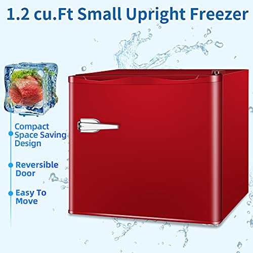R.w.flame Upright Compact Freezer 1.2 Cu.ft, Freestanding Mini Freezer With Removable Shelf, Single Door, Adjustable Temperature Control, For Home, Office, Apartment (Red) #TOP6