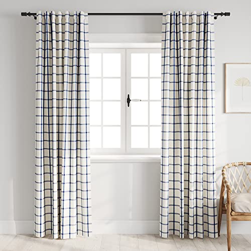 Barnyard Designs Set Of 2 84 Inch Room Darkening Bedroom Curtains, Recycled Cotton, Buffalo Plaid Curtains Farmhouse Curtains For Bedroom, Rustic Curtains For Living Room, Window Treatments, Blue #TOP13