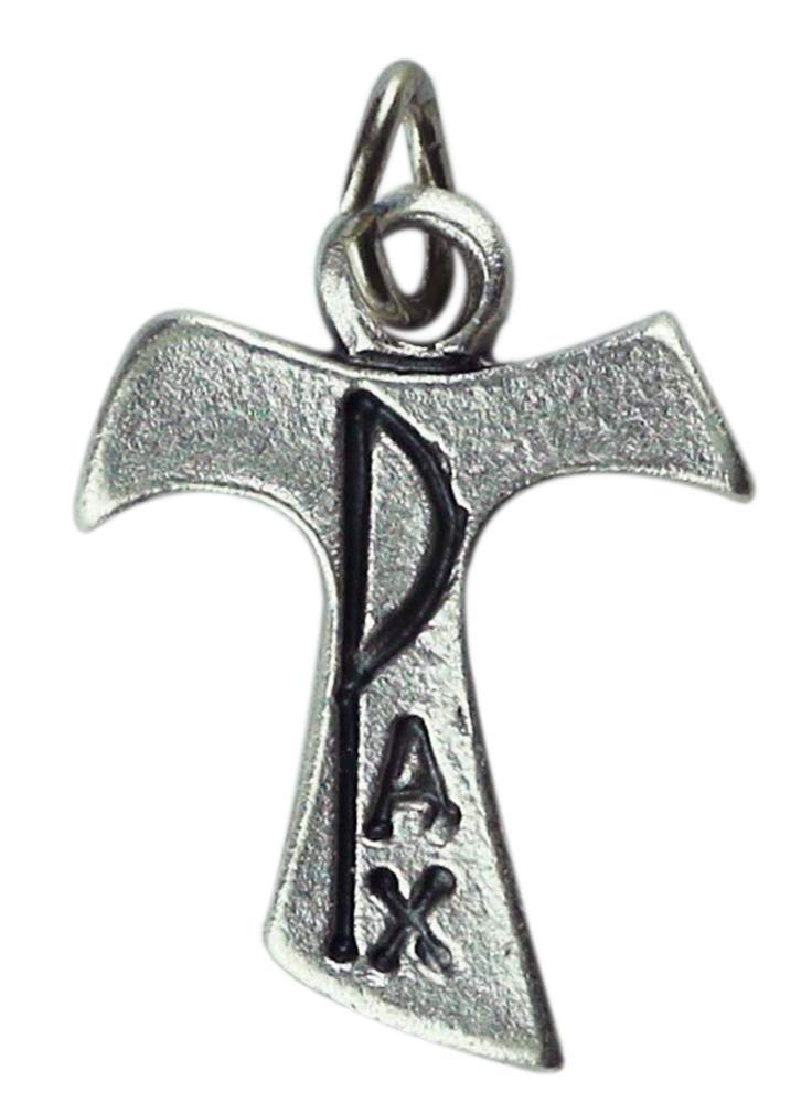 Silver Plated Pendant Tau PAX cross - Charms for DIY favors costume jewelery, bracelets and decorations - h 0,71 inch - 10 pieces