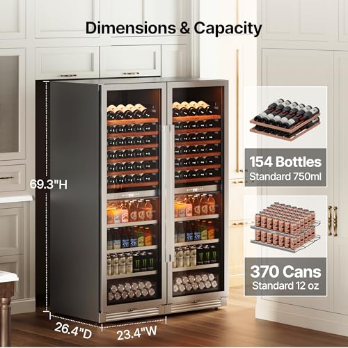 Image of Ca'Lefort 24 Inch Wine Fridge Set, 370 Can and 154 Bottle Capacity Dual Zone Wine Cooler Refrigerator, Adjustable Shelves & 3 LED Lighting Built in Wine Cooler for Home Bar Kitchen (Two 24 inch Units)
