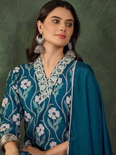 Image of Naixa Women's Rayon Printed Straight Kurta with Rayon Pant and Chinon Laced Dupatta Sets (NX3-727)