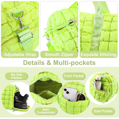 Image of Quilted Travel Duffle Bag Gym Bag for Women,Large Puffer Duffle Weekender Bag with Compartment,Workout Overnight Carry on Organizer Bag Duffle Bag for Airplane Travel(L-Green)