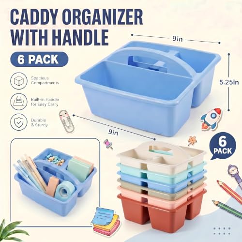 6 Pack Classroom Caddy with Handle Storage Caddy Organizer with 3 Compartments Desk Table Caddy Classroom Caddies Holder Portable Storage Bin for Pencil Crayon Marker Home Office School Supply - Image 2