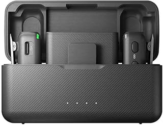 ميكروفون لاسلكي 2 مايك مع علبة شحن من دي جي آي، أسود