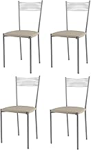 t m c s Tommychairs Elegance Kitchen Bar Dining Chairs Set of 4 Aluminium Painted Steel Frame and Linen Colour Faux Leather Seat