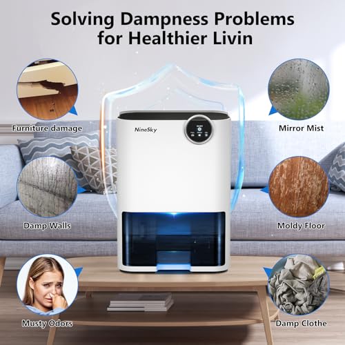NineSky Dehumidifier for Home, 70 OZ Water Tank, 800 sq.ft Dehumidifier for Bedroom,Basement,Bathroom with Auto Shut Off, Sleep Mode,5 Colors LED Light,White by NineSky - Used condition - Image 6