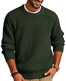 PJ PAUL JONES Mens Sweaters Casual Crewneck Long Sleeve Knit Pullovers Loose Fit Fisherman Chunky Sweater Green L