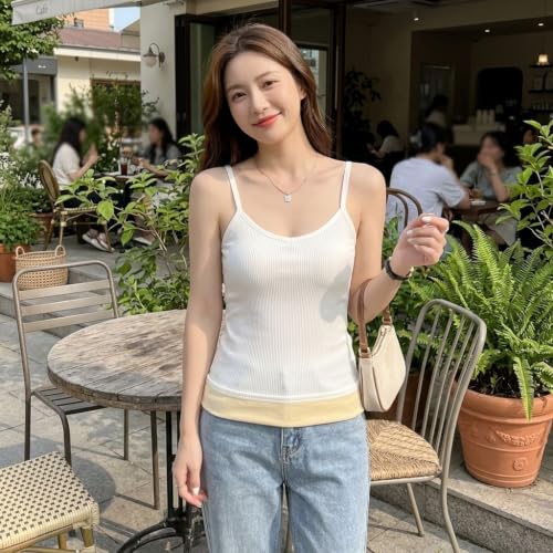 Image of Women's Thermal Fleece-Lined Ribbed Camisole Tank Top -School Girls Adjustable Spaghetti Strap Undershirt, Winter Warm Base Layer Cami, Soft Stretch Sleeveless Top