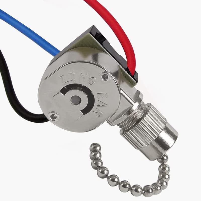 Ze-110M Metal Light Pull Chain Switch for Ceiling Fan Light, 3-Way 3 Wire Fan Speed Replacement Swtich (Nickel)