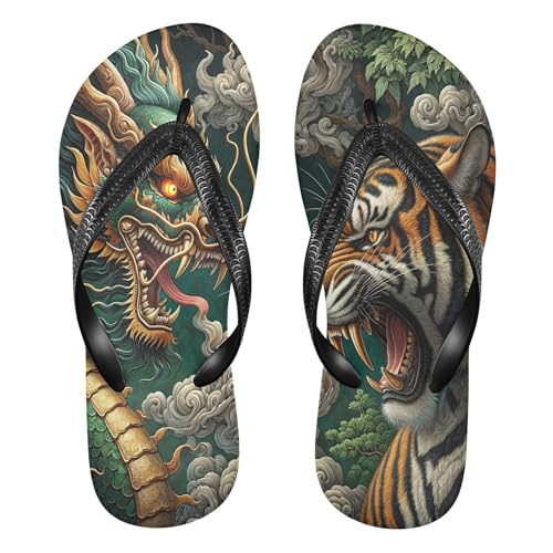 Burbuja Dragon Tiger Flip Flops for Women Men, Soft Thong Sandals Rubber Slippers for Pool Beach Essentials