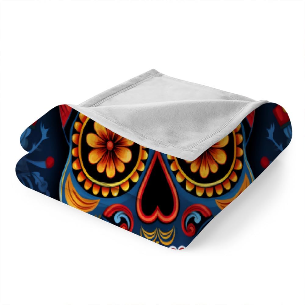 Skull Gothic Throw Blanket 50"x70" - Mexican Hippie Design, Ultra-Soft Fleece Plush Blanket for Couch Bed Sofa, Cozy Lightweight Blanket for Teens Camping Travel, Horror Decor Gifts