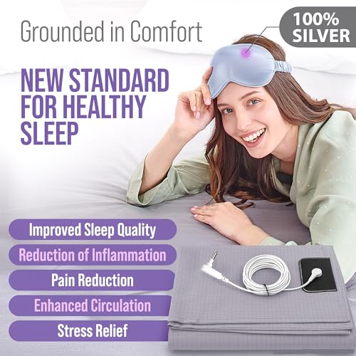 Luxury Grounding Sheets Queen 22% Silver Fiber, 74% Cotton, 4% Silk, SGS Quality Certified Grounded Well Bed Sheet - Conductive Earth Fitted Sheet for Better Sleep, Grey - Image 3