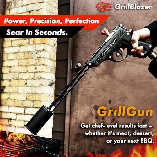 Grillblazer GrillGun Handheld Propane Torch – 400,000+ BTU Flame Torch for Instant Charcoal Ignition, Outdoor Cooking, Firepits, Camping, BBQ – Portable High-Power Blowtorch With Stand