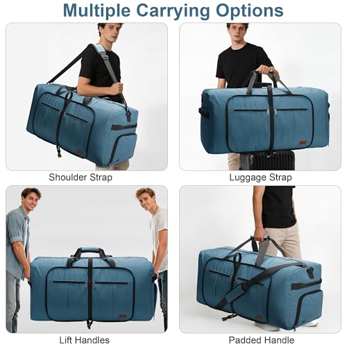 Image of Urtala Travel Duffel Bag for Women & Men, Large Foldable Overnight Weekender Bag with Shoes Compartment & Shoulder Strap, Lightweight Waterproof Luggage Bag, Light Blue, 100L, Expandable Duffle Bag