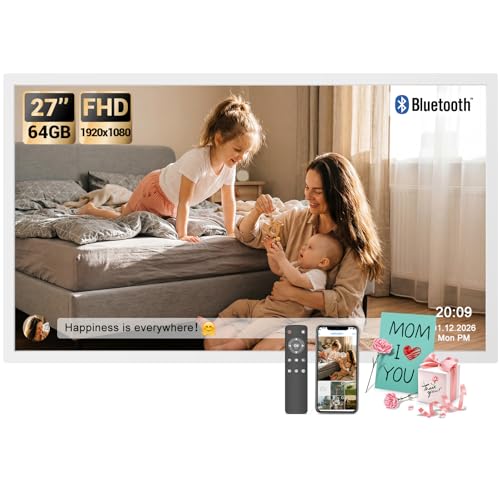 BSIMB Large Digital Picture Frame 27 Inch, 1920x1080 FHD WiFi Digital Photo Frame Electronic 32GB Display, Wall Mount Included, Share Pictures/Videos via App Easy Setup Gifts for Mom(Non-Touch), White