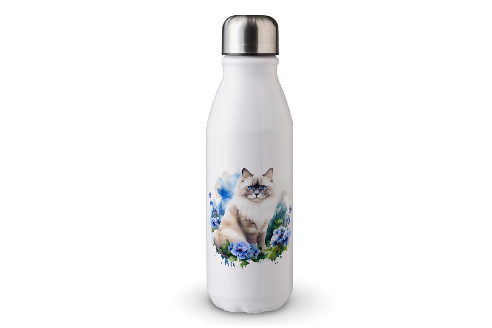 MAXIKIWI - Single Wall Water Drinking Bottle with Screw Cap, Non Insulated Lightweight Aluminium, BPA Free, Leak-Proof - Ragdoll Cat In the Garden - 500ml — image 1