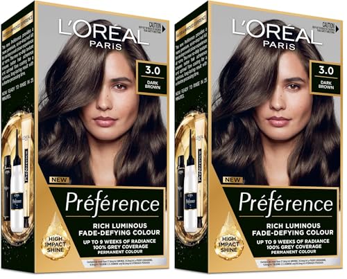 L'Oreal Paris Préférence Permanent Hair Colour - 3 Dark Brown (Intense, Fade-Defying Colour) (Pack of 2)