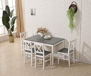 WestWood Quality Solid Wooden Dining Table and 4 Chairs Set Kitchen Furniture FH-DS03 Natural Pine Grey Painting