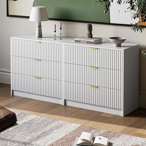 Image of MAISONARIA White Fluted Dresser for Bedroom, 32 Inch Wide Nightstand with Large Drawer, 3 Drawer End Table for Bedroom, Living Rooms, Offices, and Entryways