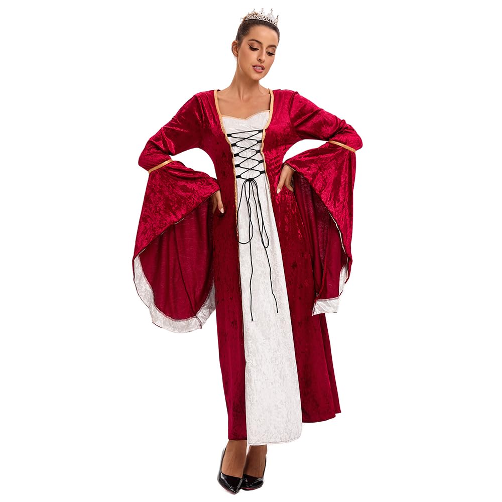 Feynman Vestido medieval para mujer con mangas trompeta, estilo medieval victoriano, vestido largo renacentista, gótico. Para carnaval, Halloween, fiestas de princesas, disfraz, Rojo, M — view 6