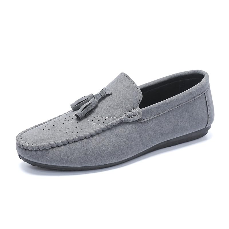 Mens Loafers Shoe Round Toe Nubuck Leather with Tassel Loafer Flexible Comfortable Flat Heel Walking Outdoor Slip-ons