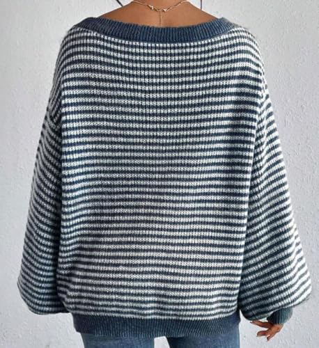 Womens Fashion Off The Shoulder Sweater, Striped Off-The-Shoulder Pullover Sweater, Knit Top Casual Loose Long Sleeve4