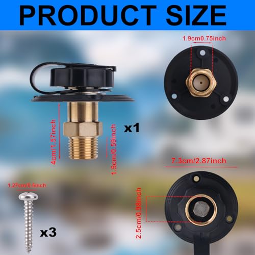 Image of BOXOB RV City Water Inlet with Brass Check Valve, 3 /4 inch NH Female to 1 /2 inch NPT Male RV Fresh Water Inlet Filter Connection Replacement for Camper Trailer Motorhome (Black)