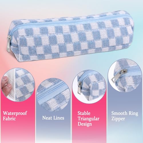 Image of Pencil Case Bible Pencil Pouch Portable Pen Case Aesthetic Lightweight Cute Pen Bag Foldable Plaid Design Storage Bag Fit for Storing Press Pens Makeup Brushes Eyeliners and Small Office Items (Blue)