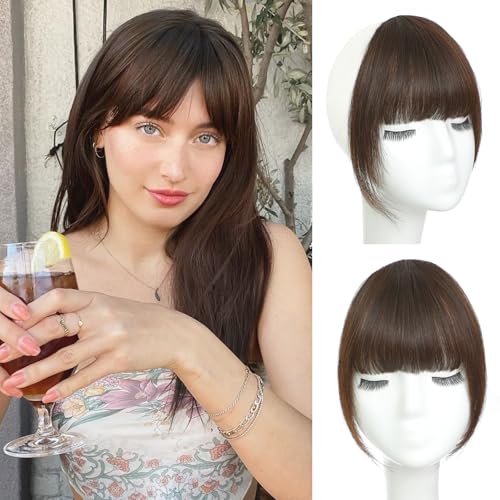 Clip in Bangs Real Human Hair Dark Brown French Bangs