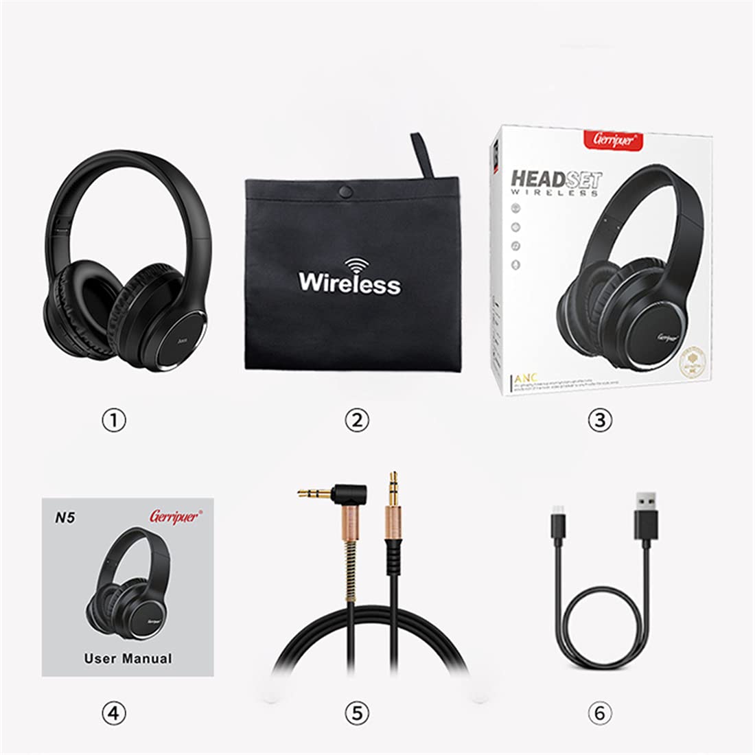 Bluetooth na słuchawkach usznych, słuchawki Bluetooth nad uchem, aktywne słuchawki anulowania hałasu, składany bezprzewodowy i przewodowy zestaw słuchawkowy stereo do podróży, biura domowego