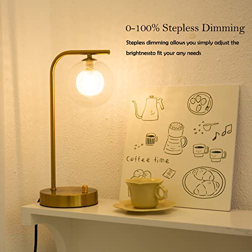 Shangpai Industrial Table Lamps With Usb Charging Ports,Gold Metal Brightness Beside Table Lamp With Glass Globle Stepless Dimmable Desk Lamp For Living Room Bedroom,Led Bulb Included #TOP1