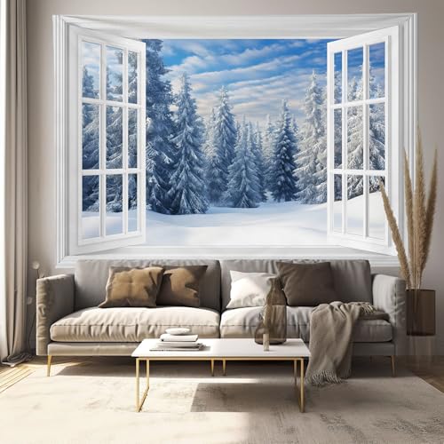 Tapisserie paysage de forêt 200x150 cm effet 3D en microfibres bleu
