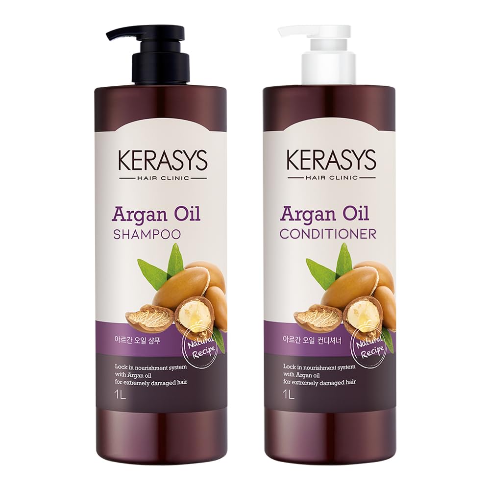 Kerasys Argan Oil Real Nature for Extremely Damaged Hair 33.8 fl oz / 1L (Shampoo + Conditioner Set)