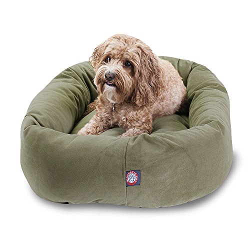 Majestic Pet 32 Inch Suede Calming Dog Bed Washable – Cozy Soft Round Dog Bed with Spine Support for Dogs to Rest Their Head - Fluffy Donut Dog Bed 32x23x7 (Inch) - Round Pet Bed Medium – Sage
